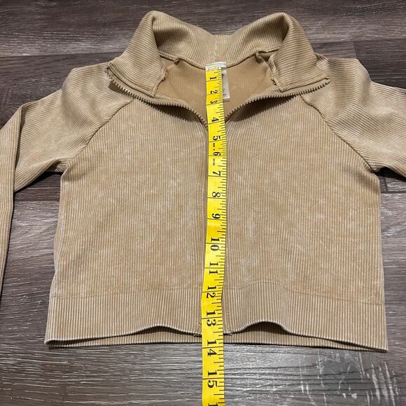 Mono B Women's Cropped Ribbed Zip-UP Jacket Taupe Size SM - Picture 7 of 10
